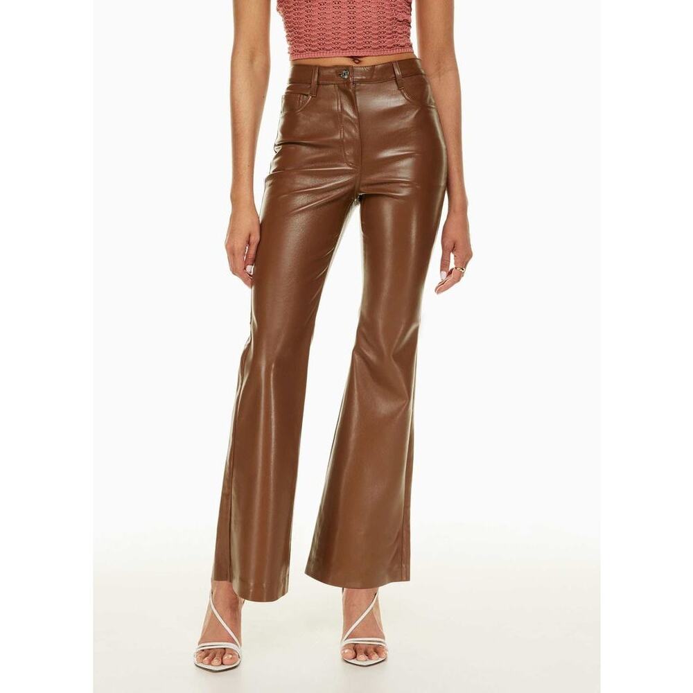 Aritzia Wilfred Babaton Melina Flare Cognac Vergan Faux Leather Pants - Picture 2 of 16